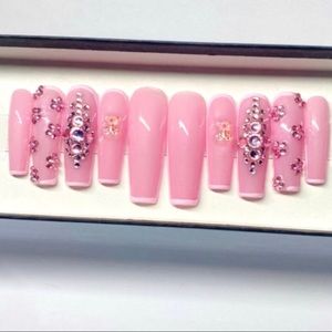 Birthday GIRL Barbie Pink Press On Nails Medium Length Coffin Size Large